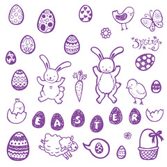 Hand drawn easter set elements.