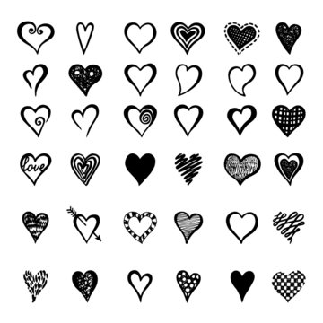 Hand drawn hearts set for your design.