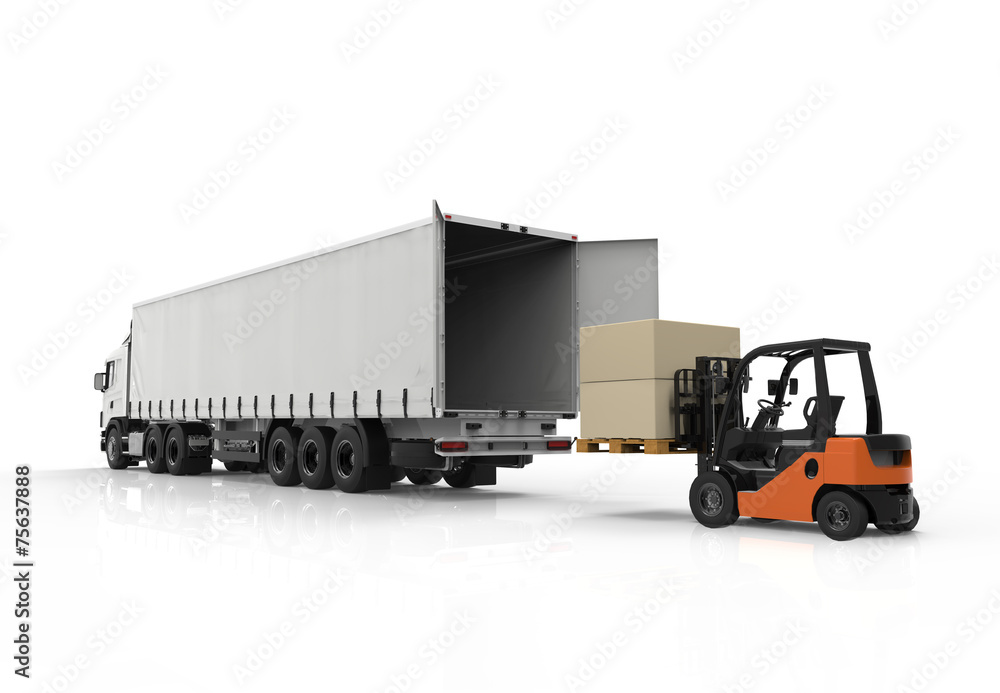 Wall mural forklift and truck