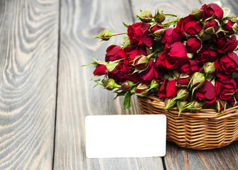 Red roses  and greeting card