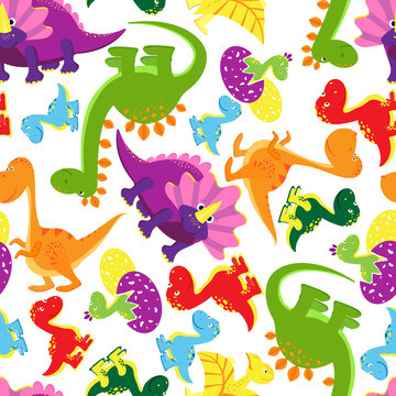 Seamless background pattern of baby dinosaurs