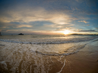 sand and beach with sunset