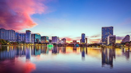 Fototapeta na wymiar Orlando, Florida, USA downtown skyline at Eola Lake