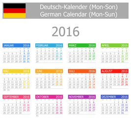 2016 German Type-1 Calendar Mon-Sun