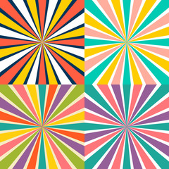 Set of burst vector background in retro style.