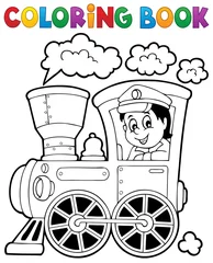 Crédence de cuisine en verre imprimé Pour enfants Coloring book train theme 1