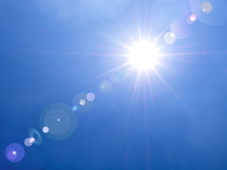 lens flare in the afternoon on blue sky