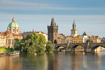 Fototapeta na wymiar Vltava river and Charles bridge, Prague, Czech republic