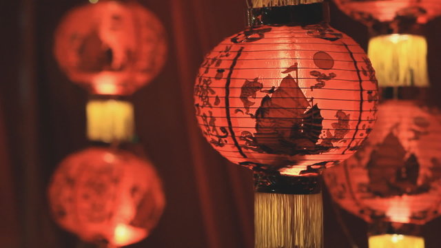Chinese paper lanterns in the night on Chinese new year