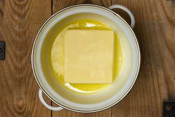 Clarified butter in pot