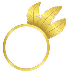 Gold frame ring with three feathers isolated on white background