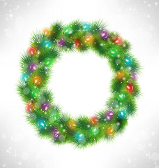 Fototapeta na wymiar Christmas wreath with multicolored glassy led Christmas lights g