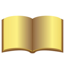 Golden open book isolated on white background