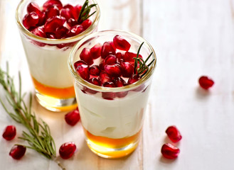Parfait with honey and pomegranate seeds