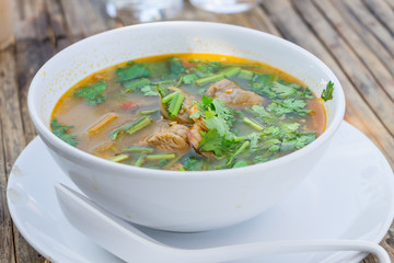 Hot and spicy pork rib hot pot with tamarind and Thai herbs