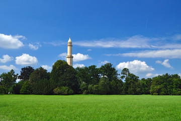 Fototapeta na wymiar Minaret tower in Lednice garden