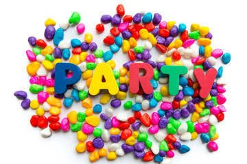 party word in colorful stone
