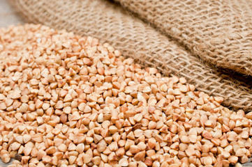 scattering of buckwheat and old bag