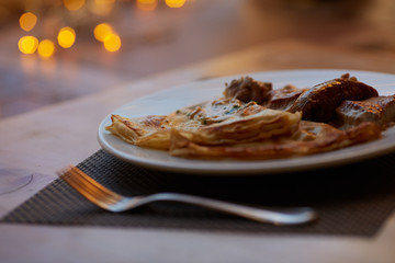 Pancakes with meat