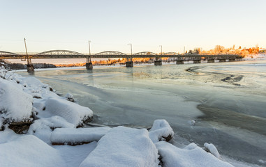 Bridge over Frozen River in Umea, Sweden