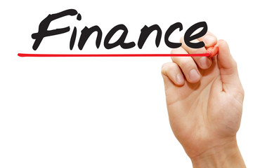 Hand writing Finance with red marker, business concept