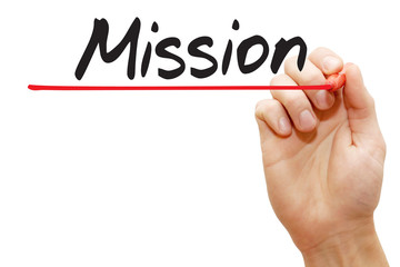 Hand writing Mission with red marker, business concept