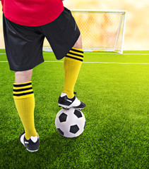 Fototapeta premium A soccer ball in front of goal