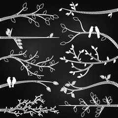 Chalkboard Style Tree Branch Silhouette Vectors - 75653252