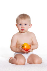 A child with an apple