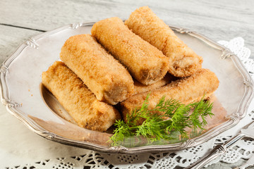 Delicious croquettes with meat on a plate