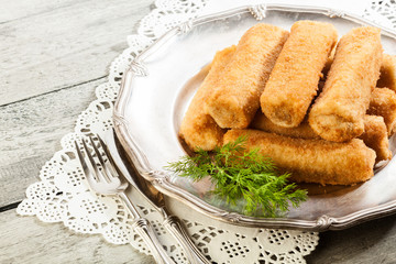 Delicious croquettes with meat on a plate