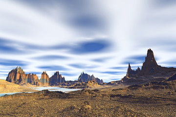 3D rendered fantasy alien planet. Rocks and sky