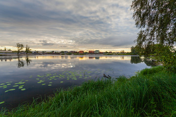 Fototapeta premium Clouds reflecting in the lake, Ukraine.
