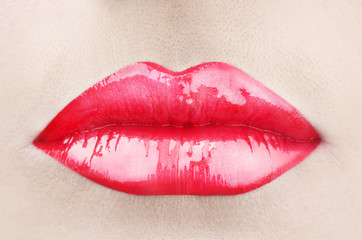 Beautiful make up of glamour red gloss lips © Africa Studio