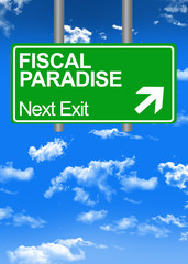 Fiscal paradise road sign or tax free concept