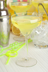 Glasses of fruit cocktails in party close-up