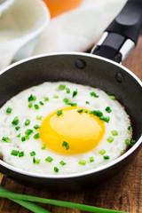 Fried egg in a small pan