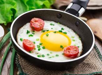 Fried egg in a small pan
