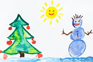 Child's drawing with snowman