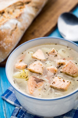 Fish soup in a bowl