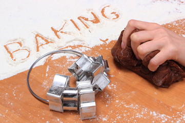 Kneading dough for Christmas cookies and accessories