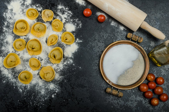 Homemade pasta tortellini stuffed