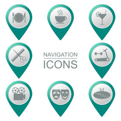 Navigation icons. Bulk. Silhouette. Public places. vector