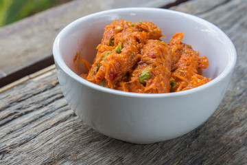 Thai Food ,prepare Fish Cake for cooking on wood table