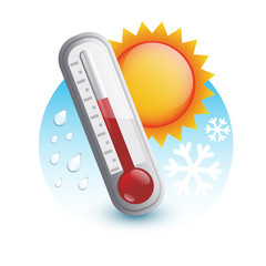 thermometer with sun,  snow and rain (weather)