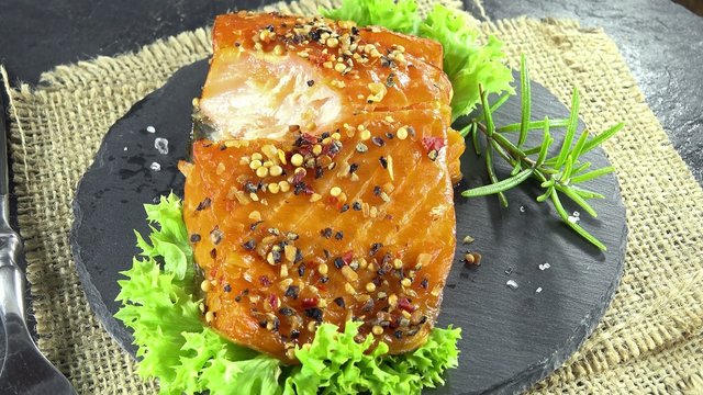 Portion of Salmon Fillet (not loopable 4K UHD footage)