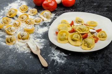 Homemade pasta tortellini stuffed