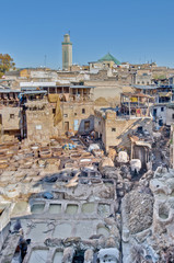 Leather tannery at Fez, Morocco
