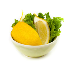 Sliced lemon on white background. Selective focus.