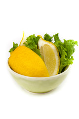 Sliced lemon on white background. Selective focus.